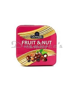 SAPPHIRE FRUIT AND   NUT MILK CHOCOLATE ASSORTED NUTS SQUARE TIN 90G