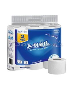 AWELL 3PLY TOILET PAPER 7ROLLS +2ROLLS FREE100% VIRGIN NATURAL PULP