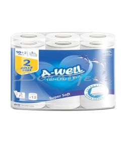 A-WELL 3PLY TOILET PAPER 10 PLUS 2 ROLLS FREE100% VIRGIN PULP NATURAL  NO HARMFUL CHEMICALS