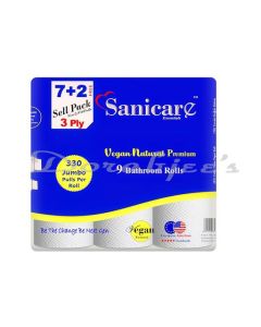 SANICARE ESSENTIAL 7 PLUS 2 3 PLY VEGAN TOILET ROLL HAVING 330 PULLS PER ROLL XXL AMERICAN SIZE