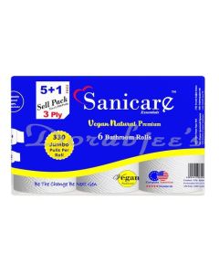 SANICARE ESSENTIAL 5 PLUS 1 3 PLY VEGAN TOILET ROLL HAVING 330 PULLS PER ROLL XXL AMERICAN SIZE