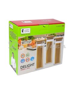 SANJEEV KAPOOR DELIGHT WOODEN LID BOROSILICATE SQUARE JAR 350 ML  SET OF 3 PCS  WITH GIFT BOX