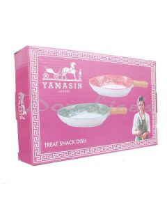 YAMASIN TREAT SNACK DISH WITH WOODEN HANDLE 28 CM X 15.5 CM X 4 CM  SET OF 1PC GREEN  WITH GIFT BOX