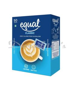 EQUAL CLASSIC ZERO CALORIE SWEETENER SUGAR FREE CALORIE CONTROL 50 SACHETS