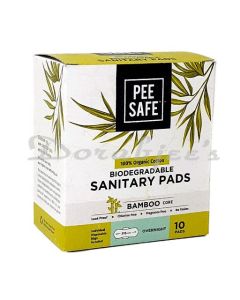 PEE SAFE ORGANIC COTTON BIODEGRADABLE SANITARY PADS OVERNIGHT 10 PADS